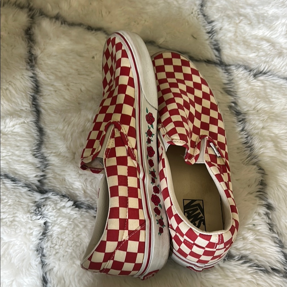 Vans Kids Red and White Checkered Slip-On Sneakers